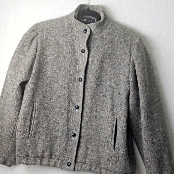 Vintage Larry Levine heather tweed bomber jacket button pockets women's 10-12 - Picture 2 of 16